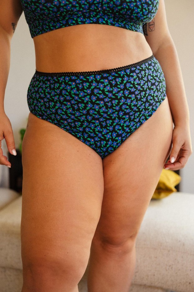 Culotte - taille haute - imprimé mini fleurs bleu - coton biologique