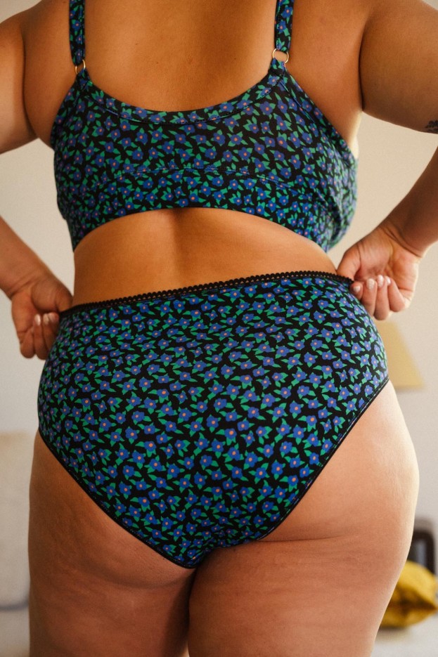Culotte - taille haute - imprimé mini fleurs bleu - coton biologique