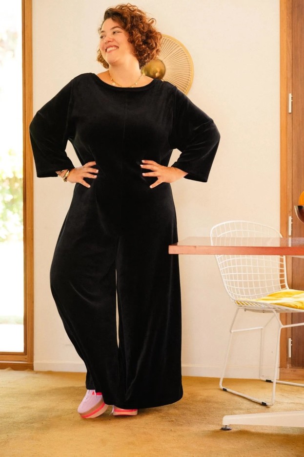 Combinaison Velours - coupe fluide - noir - coton biologique et polyester recyclé