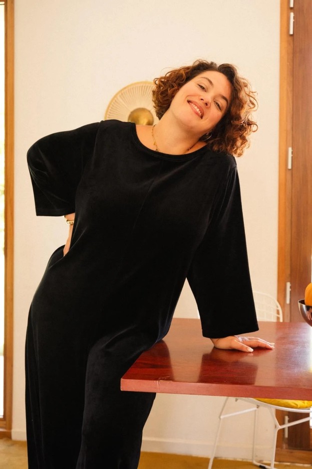 Combinaison Velours - coupe fluide - noir - coton biologique et polyester recyclé