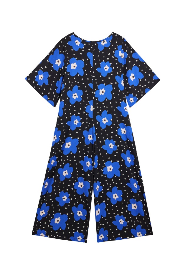 Combinaison Atlas - manches évasées - imprimé grandes fleurs bleu - viscose