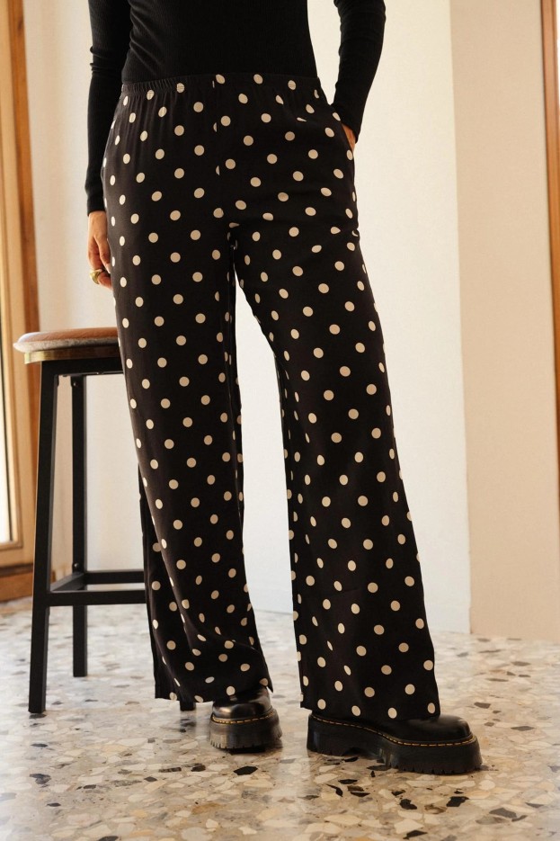 Pantalon - coupe ample - noir - imprimé à pois