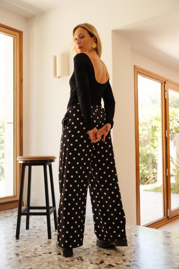 Pantalon - coupe ample - noir - imprimé à pois
