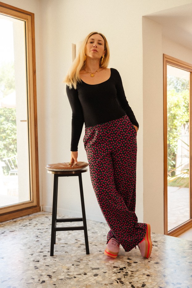 Pantalon Viscose Mini Fleurs Fuchsia - coupe ample - rose - imprimé fleuri