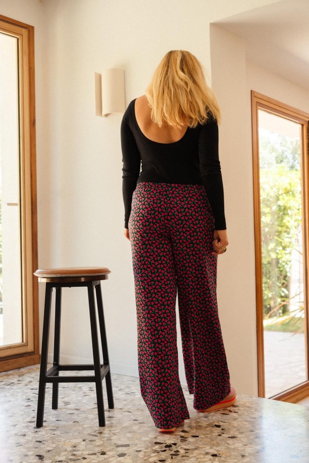 Pantalon Viscose Mini Fleurs Fuchsia - coupe ample - rose - imprimé fleuri