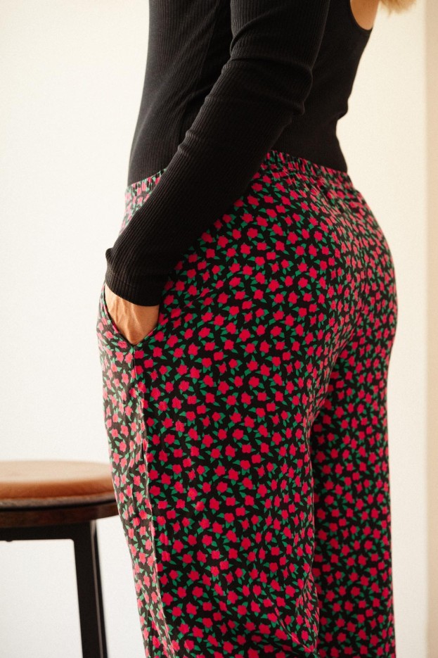 Pantalon Viscose Mini Fleurs Fuchsia - coupe ample - rose - imprimé fleuri