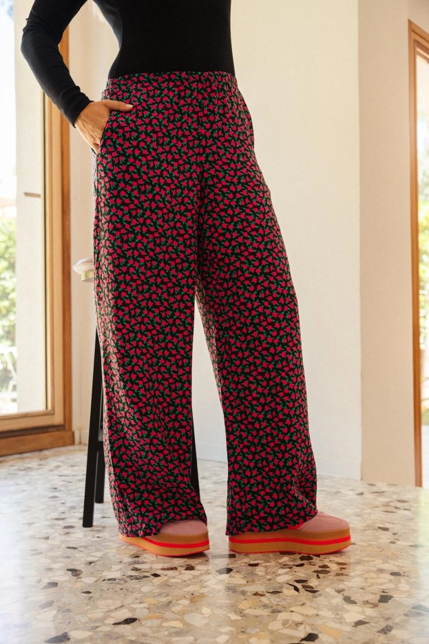 Pantalon Viscose Mini Fleurs Fuchsia - coupe ample - rose - imprimé fleuri