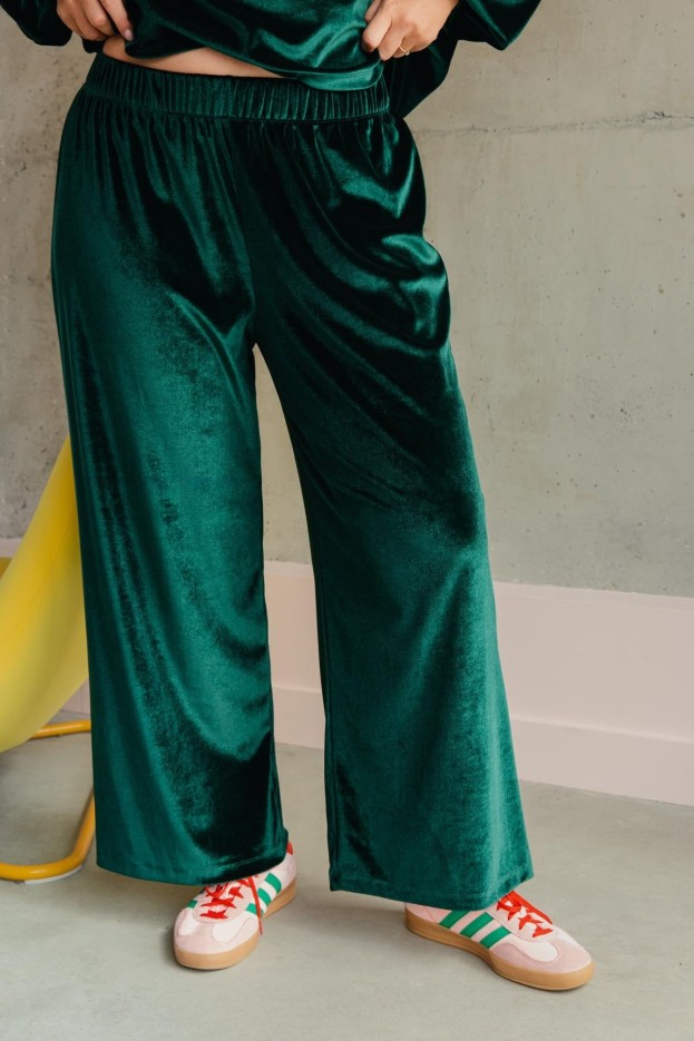 Pantalon en velours - coupe fluide - vert foncé - coton biologique et polyester recyclé