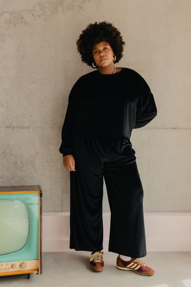 Pantalon Velours Noir - coupe fluide - coton biologique et polyester recyclé