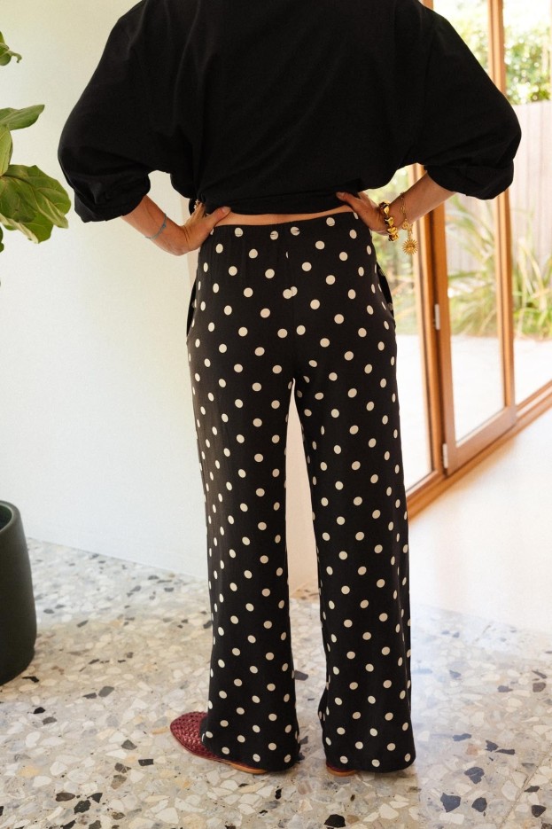 Pantalon - coupe ample - noir - imprimé à pois