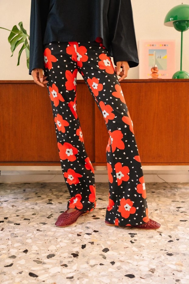 Pantalon Atlas - taille haute et évasée - noir - coton biologique