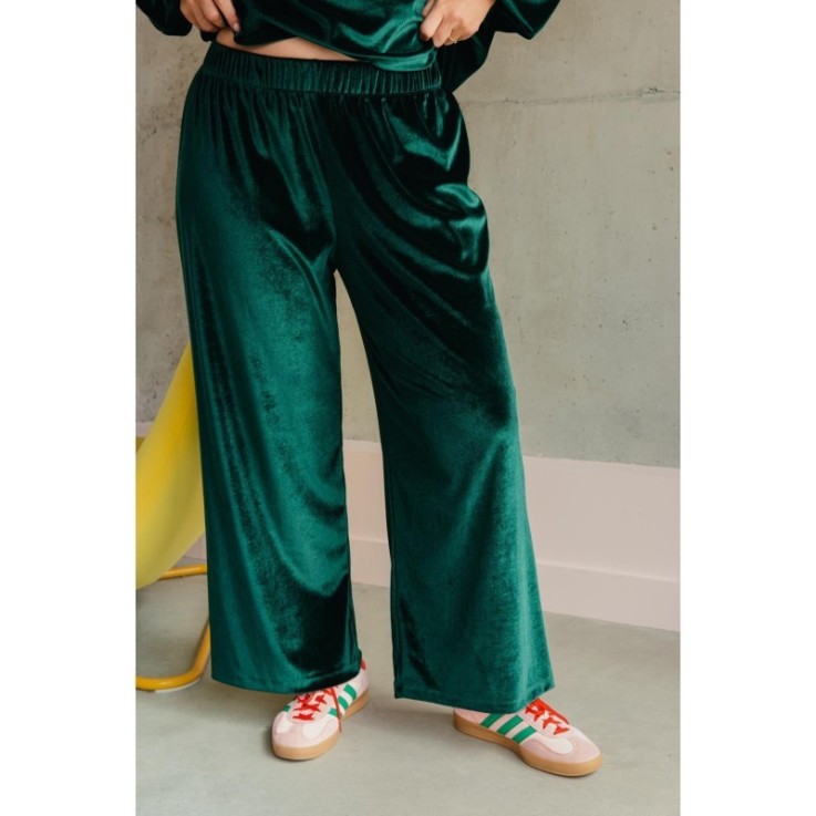 Pantalon en velours - coupe fluide - vert foncé - coton biologique et polyester recyclé