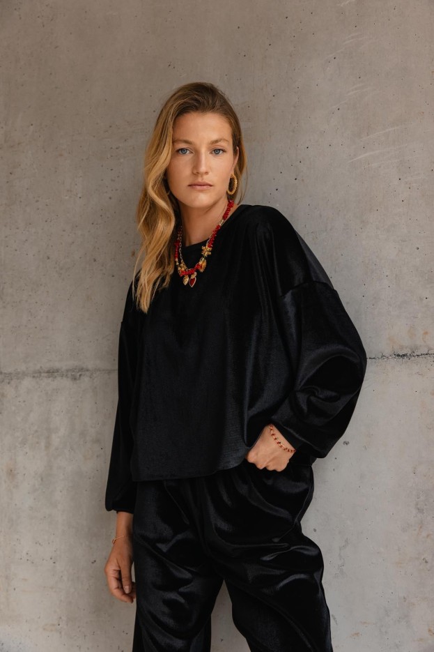 Sweat - coupe oversize - velours noir - polyester recyclé
