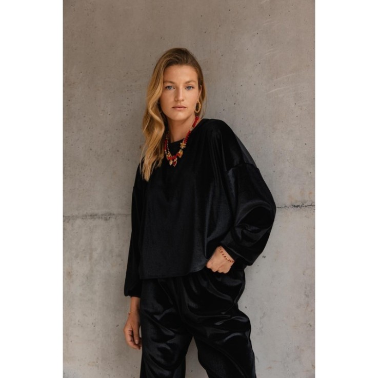 Sweat - coupe oversize - velours noir - polyester recyclé