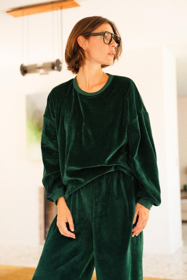 Sweat - coupe fluide - vert foncé - coton biologique et polyester recyclé