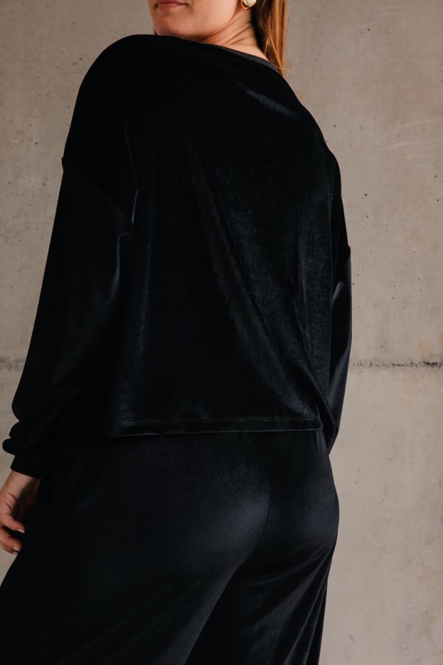 Sweat Velours - coupe fluide - noir - coton biologique et polyester recyclé