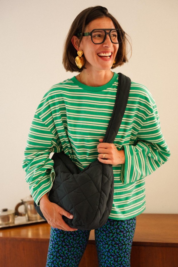 T-shirt - oversize - vert à rayures - coton biologique