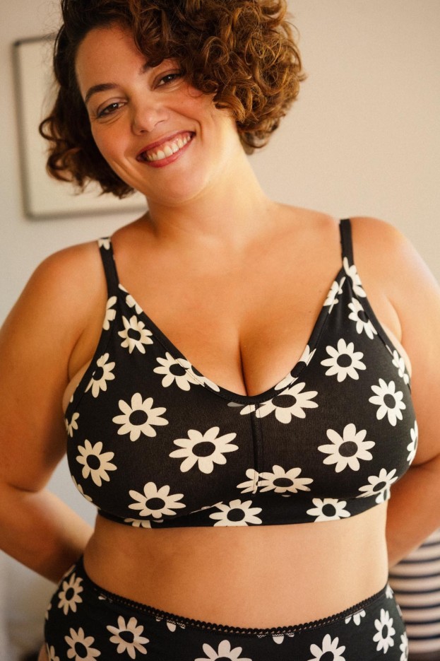 Brassière Dahlia Noir - noir - imprimé fleuri - coton biologique