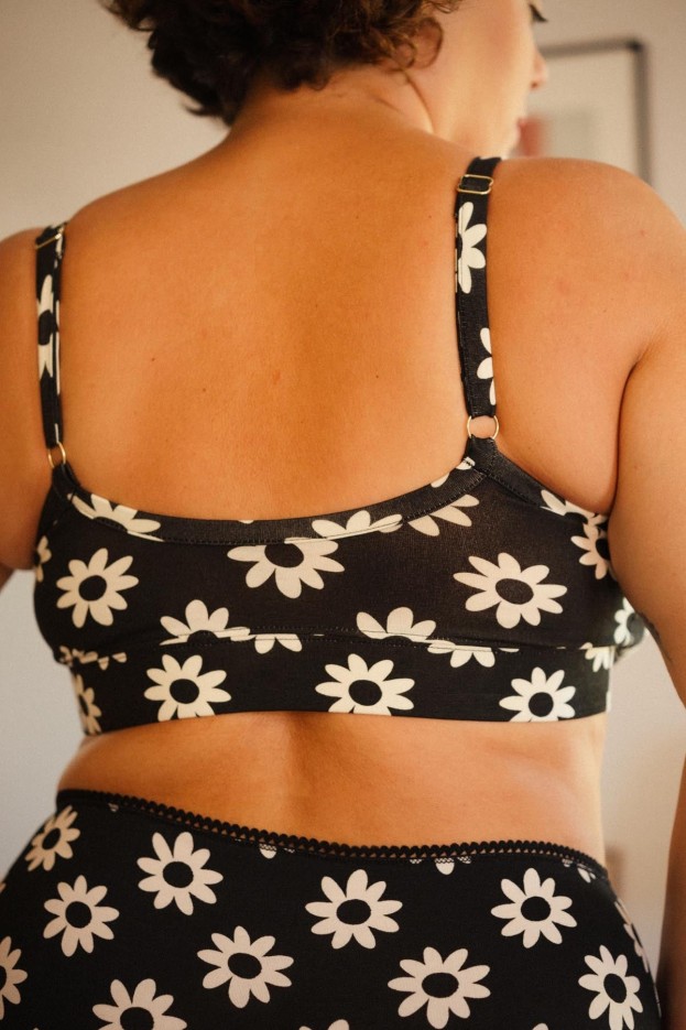 Brassière Dahlia Noir - noir - imprimé fleuri - coton biologique