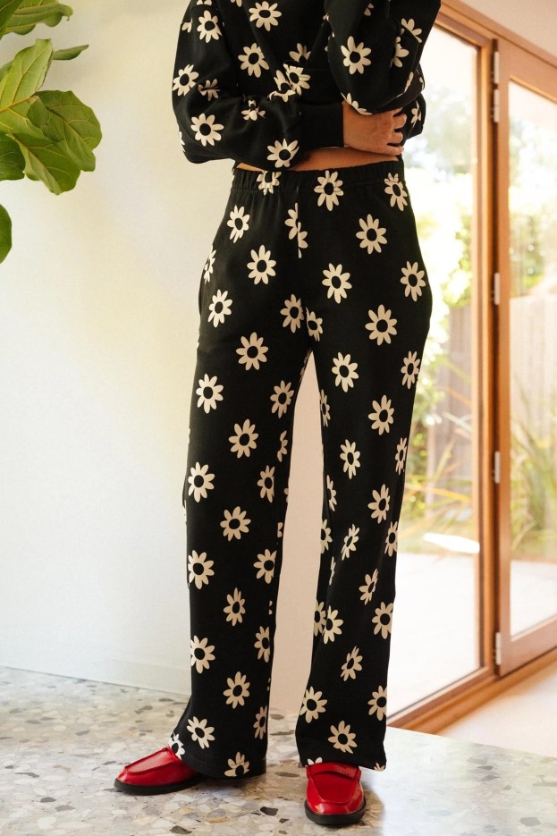 Jogging Dahlia Noir - coupe décontractée - imprimé fleuri - coton biologique
