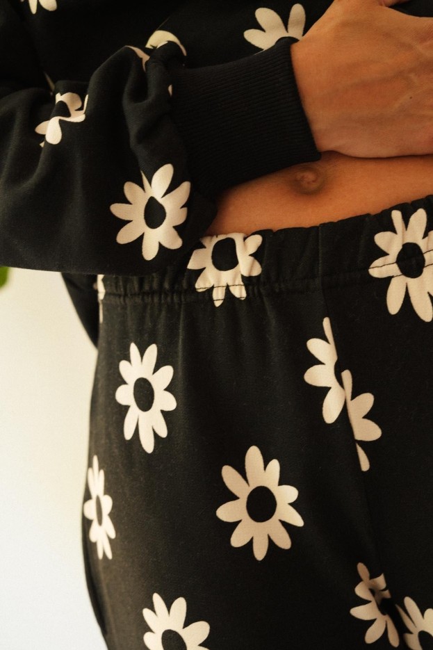 Jogging Dahlia Noir - coupe décontractée - imprimé fleuri - coton biologique