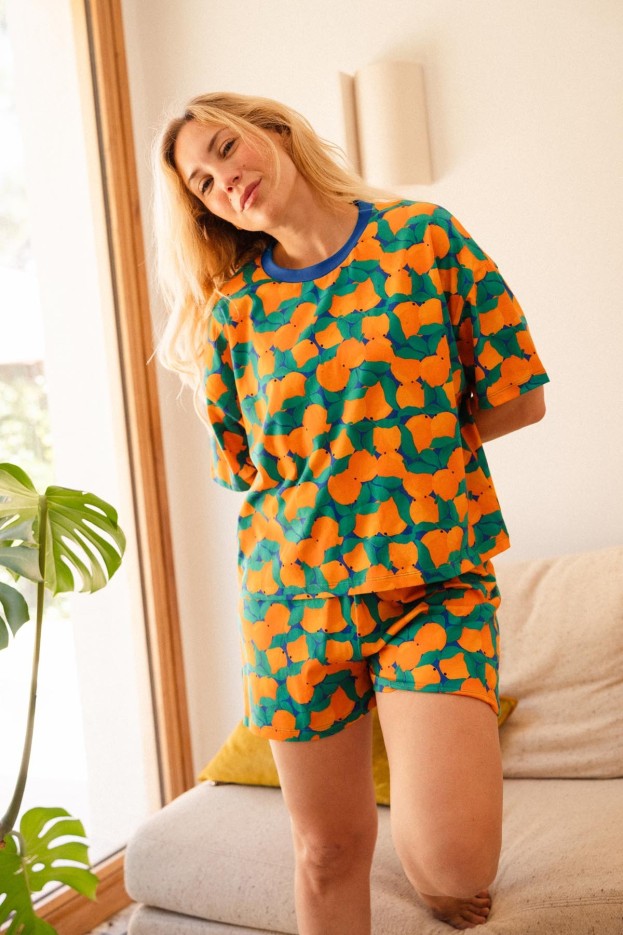 Pyjama court - oversize - tangerine - coton biologique