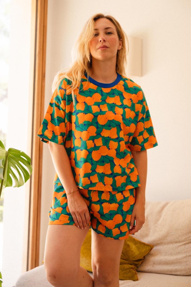 Pyjama court - oversize - tangerine - coton biologique