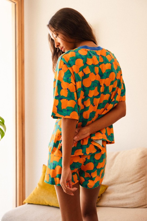 Pyjama court - oversize - tangerine - coton biologique