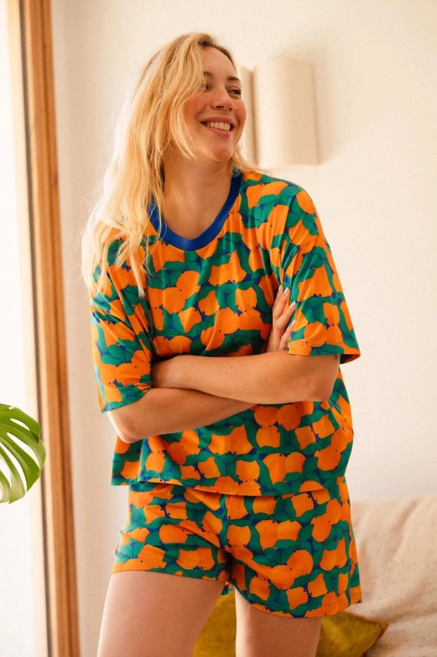 Pyjama court - oversize - tangerine - coton biologique