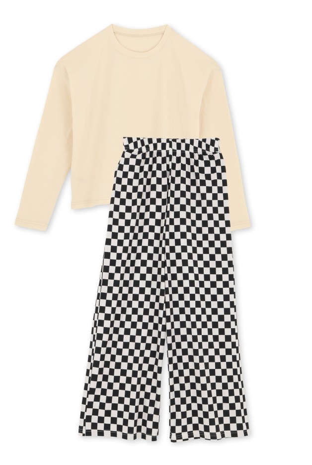 Pyjama Astro - beige - imprimé damier - coton biologique
