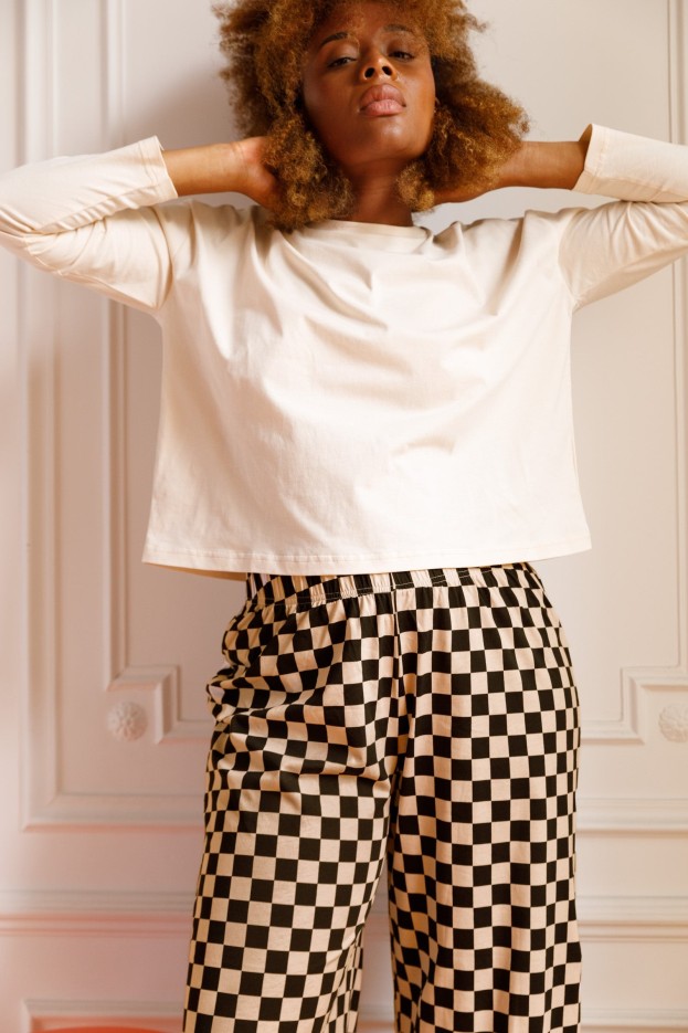 Pyjama Astro - beige - imprimé damier - coton biologique