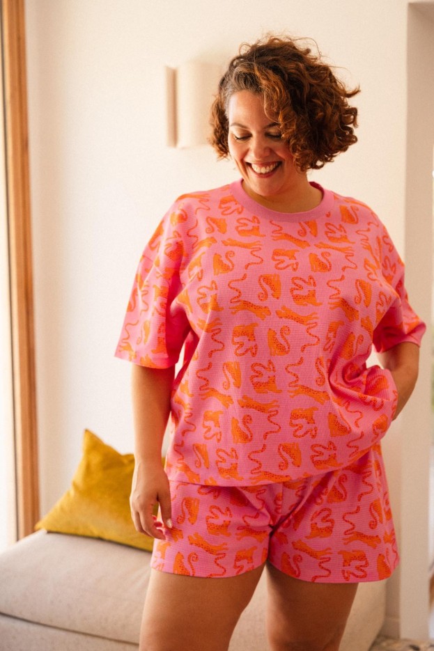 Pyjama Gaufré - orange - imprimé léopard - coton biologique