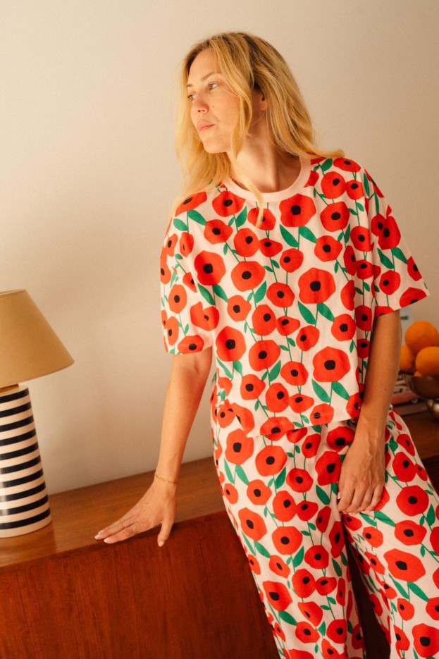 Pyjama long Coquelicot - rose - imprimé coquelicot - coton biologique
