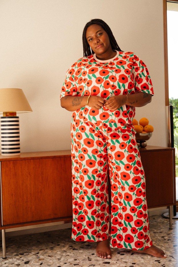 Pyjama long Coquelicot - rose - imprimé coquelicot - coton biologique