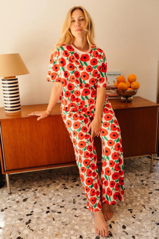 Pyjama long Coquelicot - rose - imprimé coquelicot - coton biologique