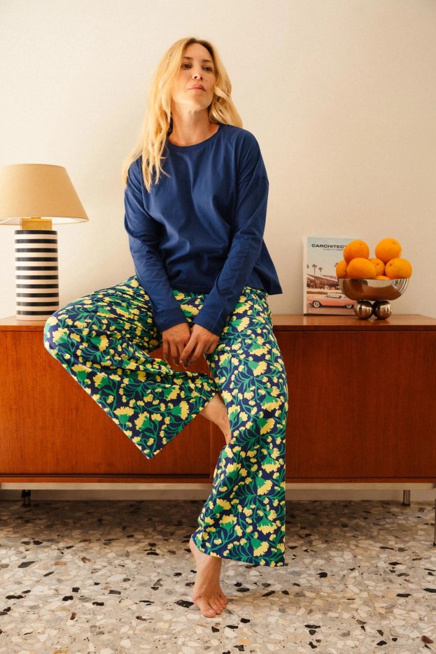 Pyjama long Néroli - haut oversize - bleu - coton biologique