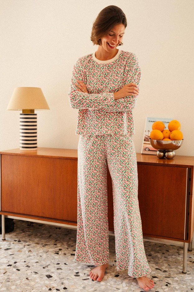 Pyjama Doudou - rose - imprimé de mini-fleurs - coton biologique