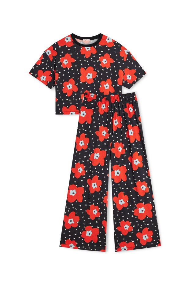 Pyjama long Atlas Rouge - oversize - imprimé fleuri et à pois - coton biologique
