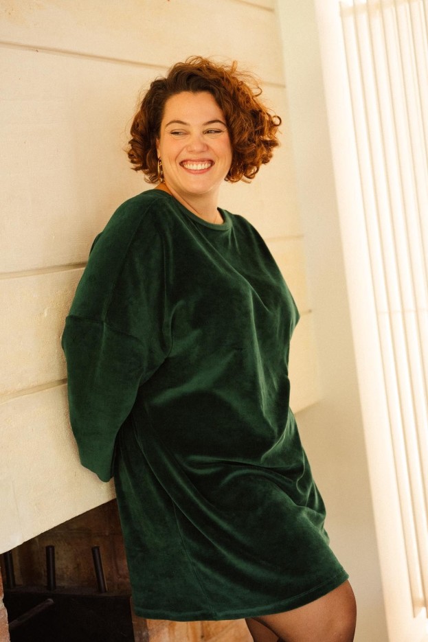 Robe sweat en velours - oversize - vert foncé - coton biologique et polyester recyclé