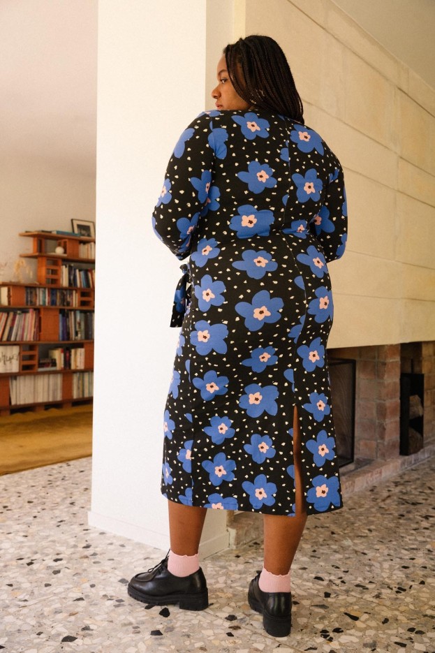Robe Noeud Atlas - moulante - bleu - coton biologique