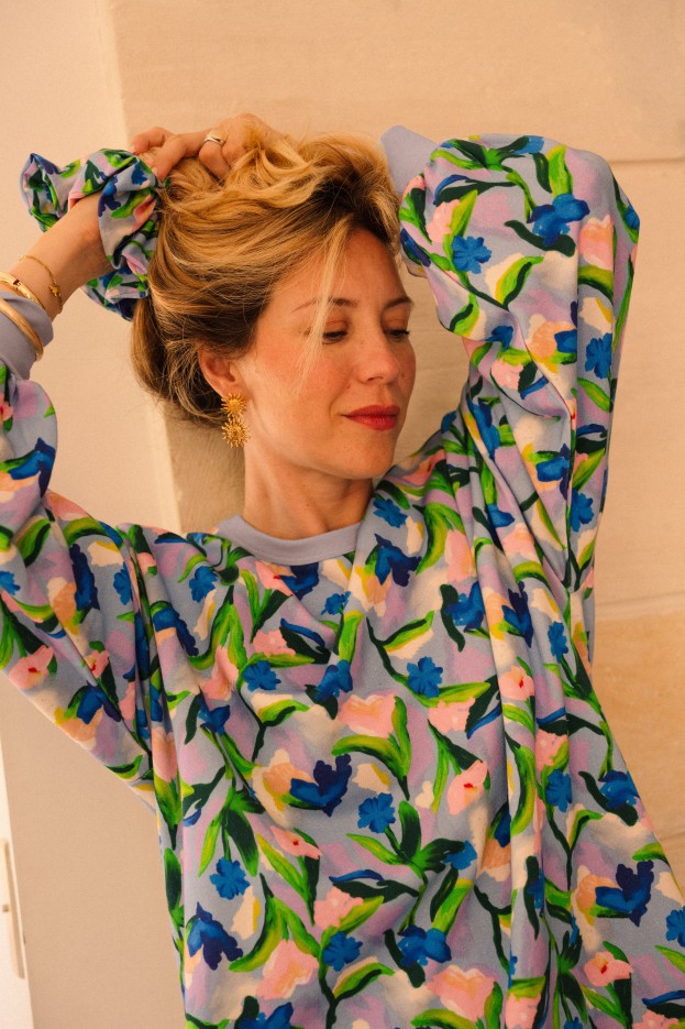Robe sweat Leila - rose - imprimé fleuri - coton biologique