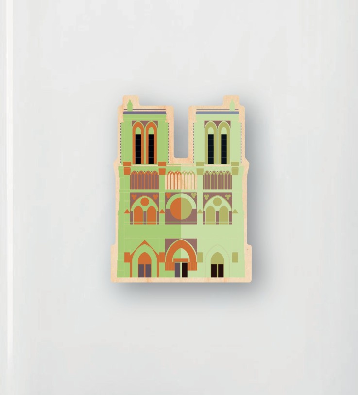 Magnet découpé en bois Notre Dame couleur