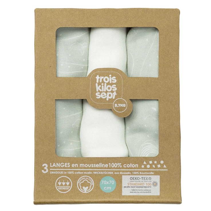 Lot de 3 langes OEKO-TEX® STANDARD 100 Coton