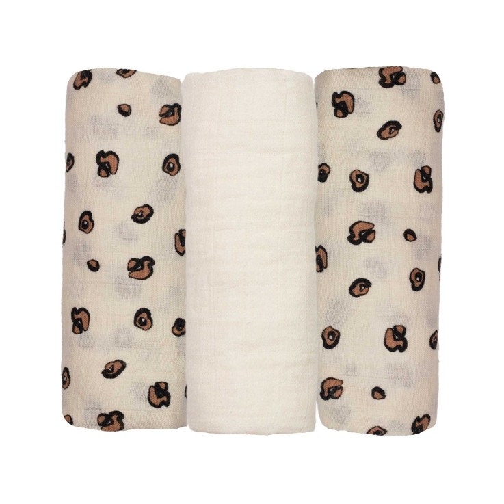 Lot de 3 langes motif léopard Coton