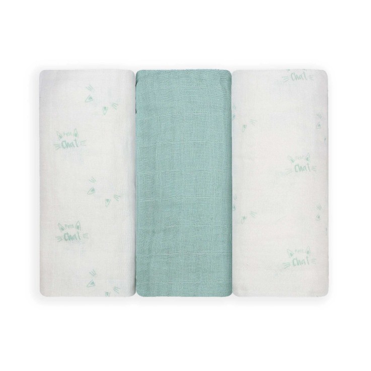Lot de 3 Langes bébé motif chats Coton