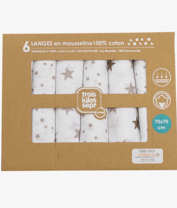 Pack de 6 Langes bébé Coton...