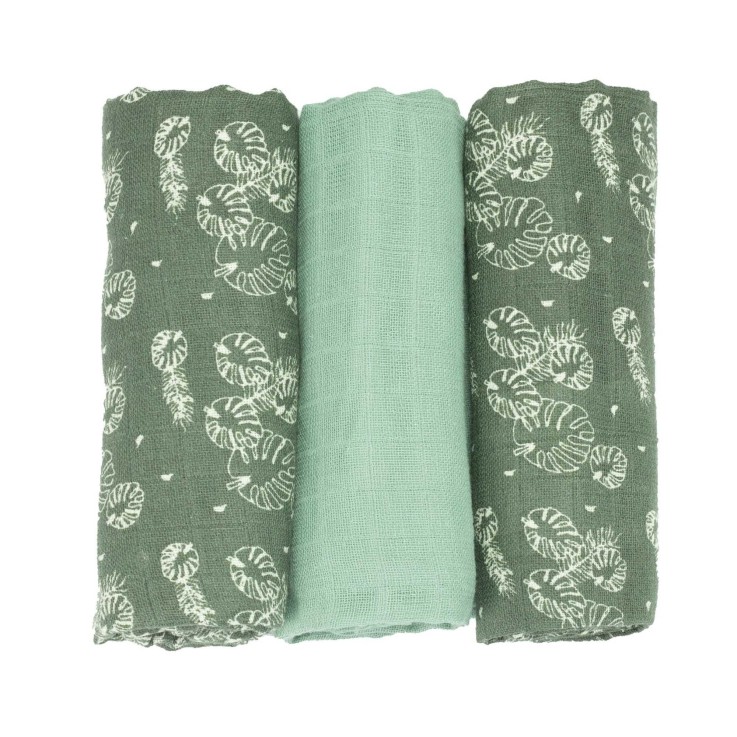 Lot de 3 langes bébé  motif feuilles Gaze de coton