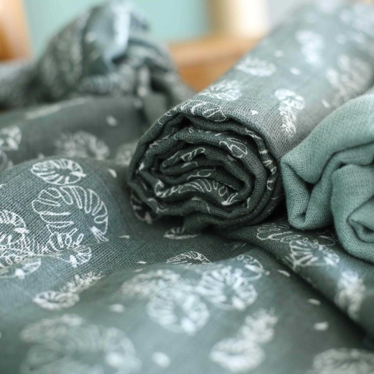 Lot de 3 langes bébé  motif feuilles Gaze de coton