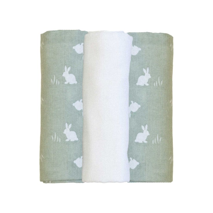 Lot de  3 Langes bébé - motif Lapin Coton