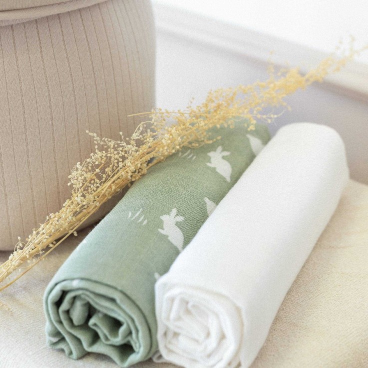 Lot de  3 Langes bébé - motif Lapin Coton